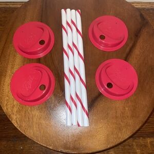 Four Ball Jar Red Drinking Glass Lids and Straws
